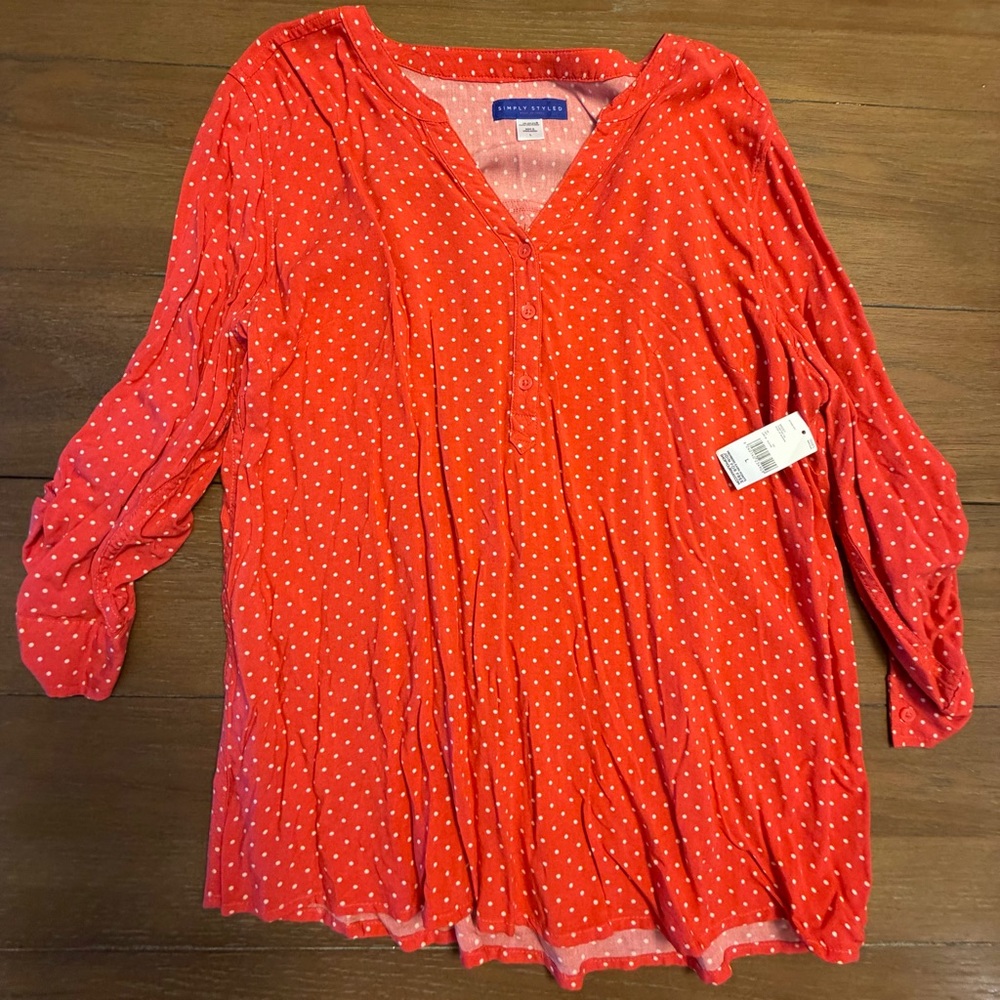 Simply Styled Red Blouse with White Dots